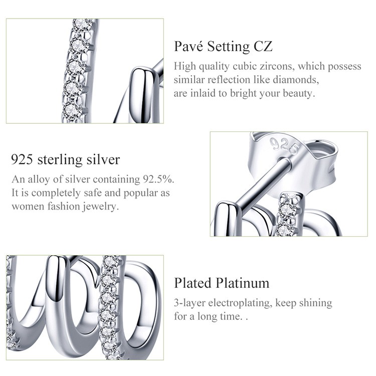 Bamoer Authentic 925 Sterling Sliver Twist Bông Tai Thời Trang CZ Phụ Kiện Nữ SCE585