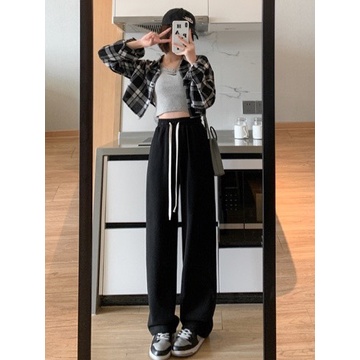 Quần ống rộng nam nữ Unisex cạp chun có dây rút điều chỉnh eo vải co dãn  mặc 4 mùa style ulzzang.