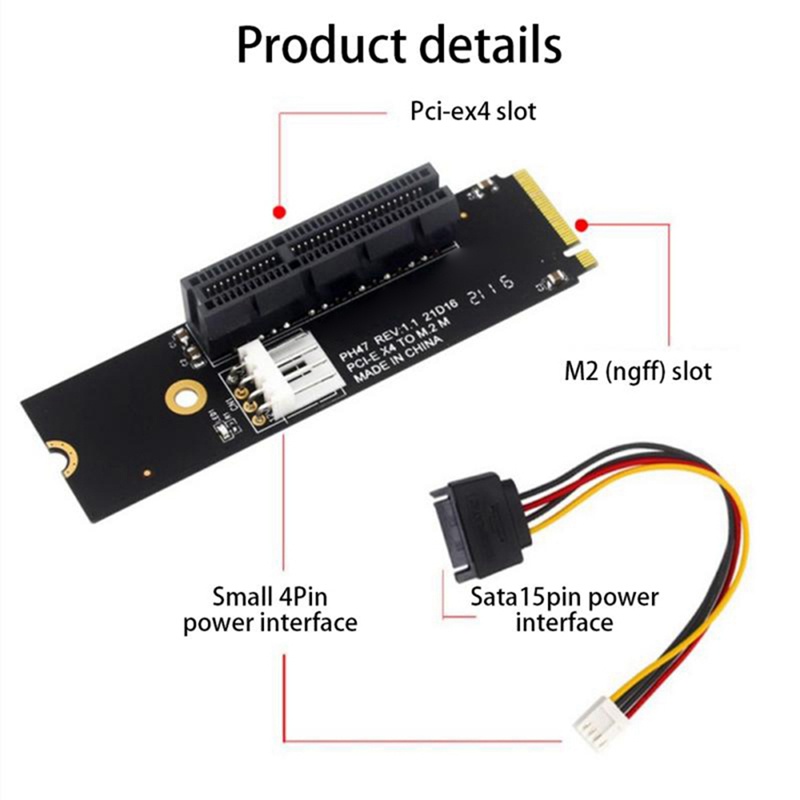 Bảng Mạch Chuyển Đổi NGFF M.2 Sang PCI-E 4X M2 M Key Sang PCIe X4 Có Đèn LED Chỉ Thị SATA