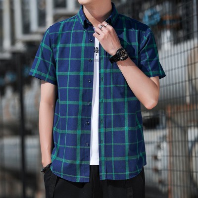 Mới Tay Ngắn Hoa Áo Sơ Mi Hàn Quốc Cotton Kẻ Sọc Ca Rô Nam Plus Kích Thước Áo Kurta