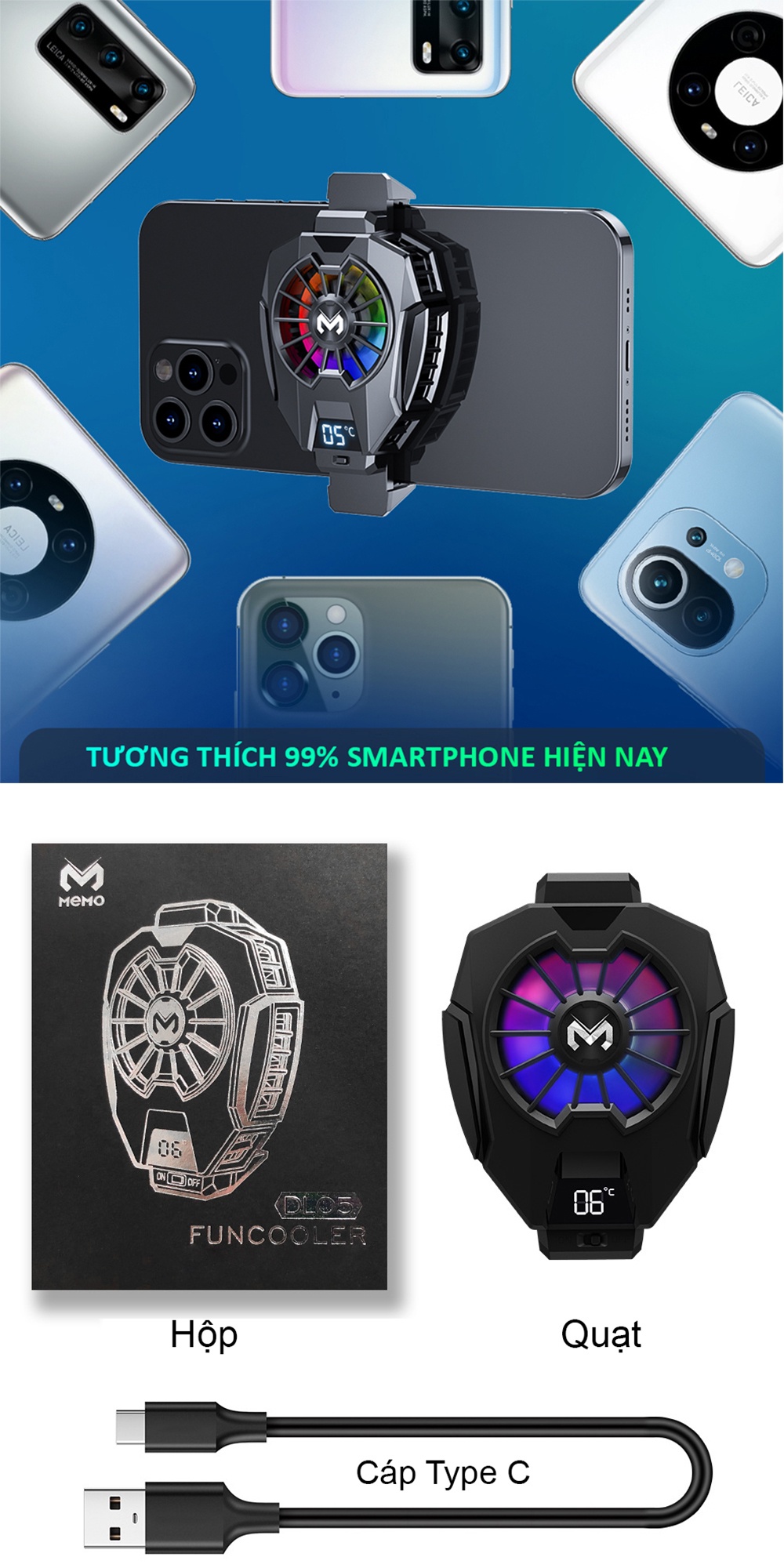 Quạt tản nhiệt điện thoại Memo FL01