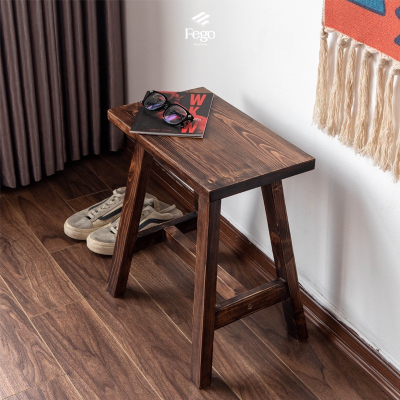 Ảnh Ghế đôn vuông FEGO gỗ thông tự nhiên cao 45cm phù hợp làm ghế cafe và ghế bàn ăn 1
