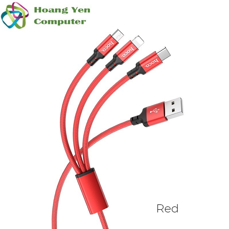 Cáp Sạc Hoco X14 3 Đầu (IP - MICRO USB - TYPE C) Dây Dù Chống Đứt Dài 1M - BH 6 Tháng 1 Đổi 1 (MÀU SẮC NGẪU NHIÊN)