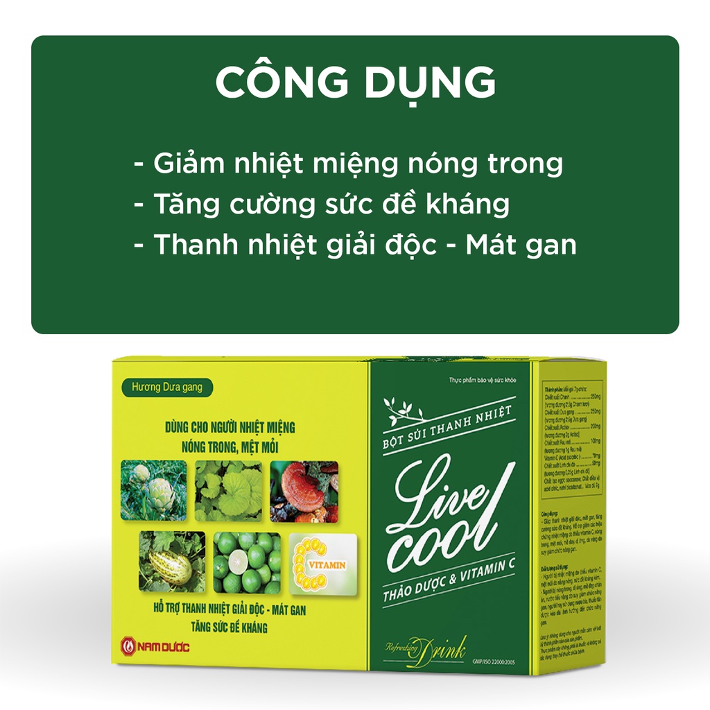 Ảnh Bột sủi thanh nhiệt Livecool Nam Dược hương dưa gang hộp 10góix7g hỗ trợ giảm nhiệt miệng nóng trong 4
