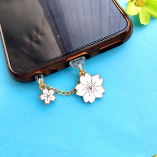 Dây Trang Trí Gắn Lỗ Cắm Sạc Điện Thoại Lỗ Cắm Chống Bụi Hình Hoa Anh Đào Màu Trắng Đen Dành Cho Nam Và Nữ