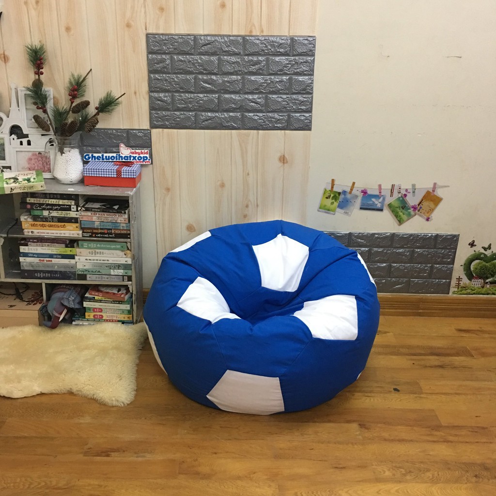 Ghế xốp hình quả bóng xanh lam, cỡ XL, vỏ nhung ruột xốp Babykid