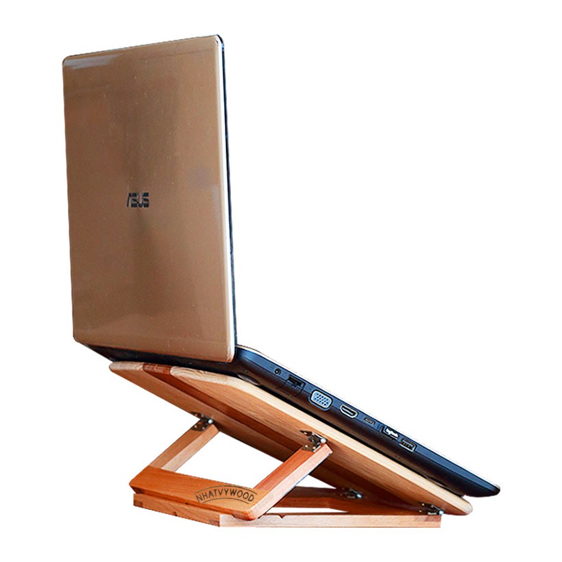 Giá Đỡ Laptop Macbook Gấp Gọn Thông Minh Bằng Gỗ, Kệ Nâng Kê Laptop Để Bàn Làm Việc Nhatvywood NVLP05