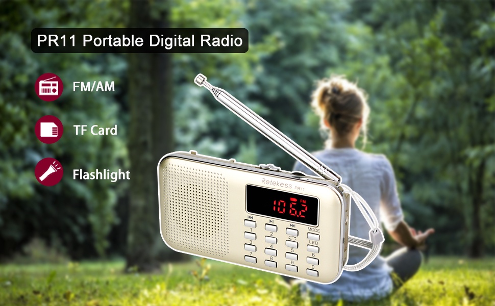 Mô tả Radio Kỹ Thuật Số Retekess PR11 FM AM Kèm Máy Nghe Nhạc MP3 Màu Đỏ Hoặc Vàng Kèm Màn Hình Hiển Thị - 1