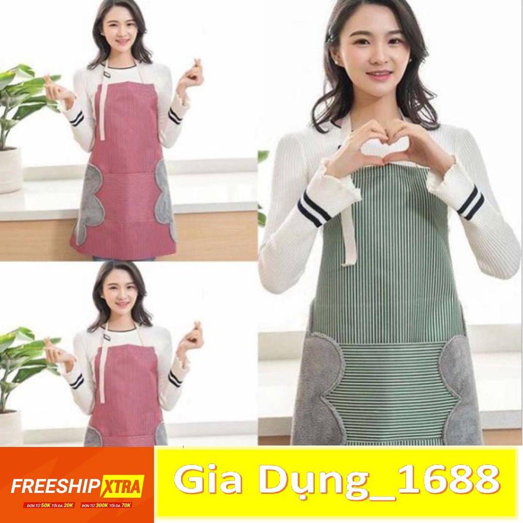 Tạp Dề💚CAM KẾT CHUẨN💚Tạp Dề Chống Thấm Nước-kẻ hoa có khăn lau tay bên hông(TUYỂN   )