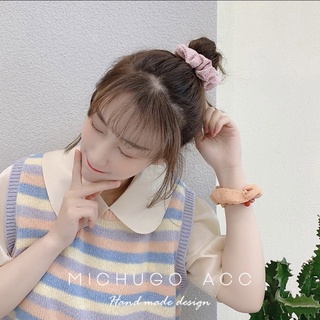 [Handmade] Scrunchies dây cột tóc vải xô đũi phồng có tag gấu xinh xắn nhiều màu dành cho bạn gái