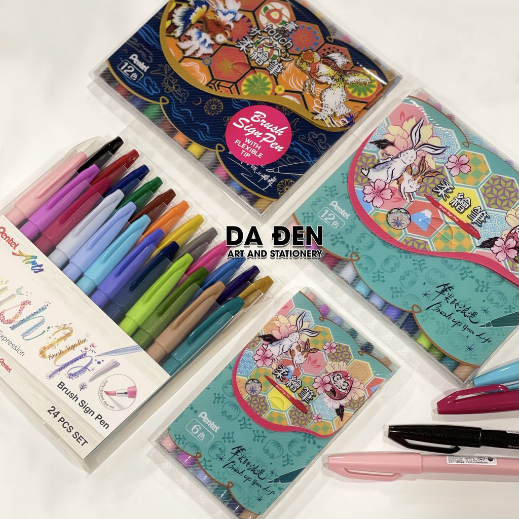 [DA ĐEN] Bộ 6/12/24 Bút Pentel Touch Brush Pen Calligraphy | Shopee ...