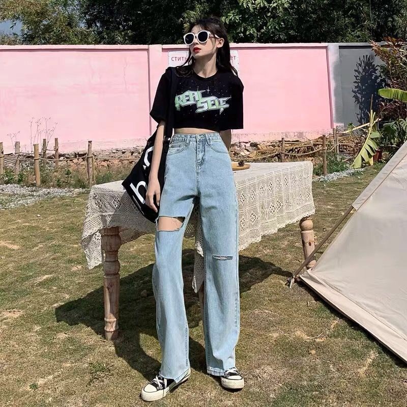 Ảnh Quần jeans lưng cao thiết kế xẻ rách thời trang cá tính 2