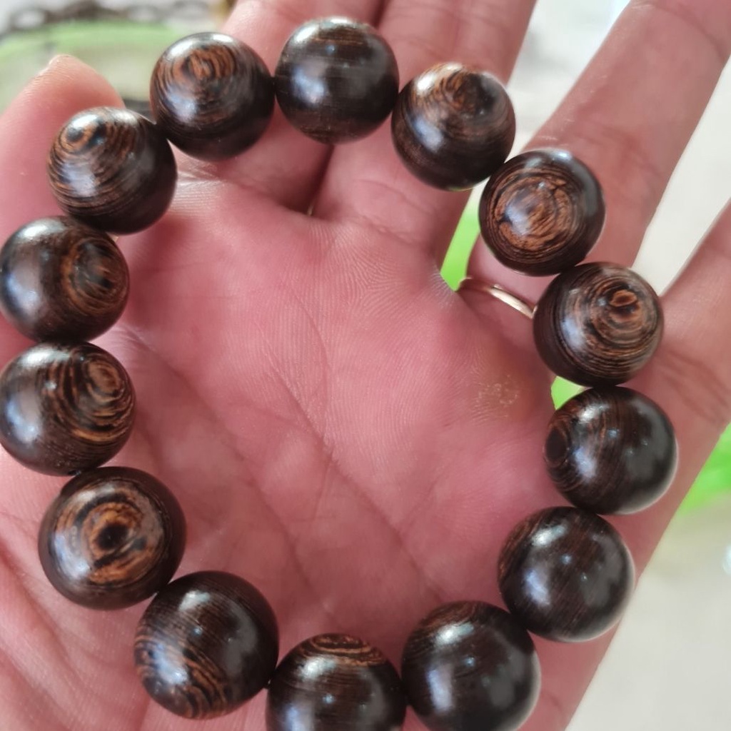Vòng Tay Trầm Hương Tròn Đơn Sánh Chìm Nước - 16mm Trầm Hương Bình An- Trầm Việt- Size Nam Nữ.