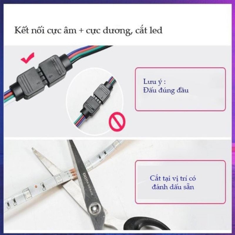 Đèn Led Trang Trí Phòng Ngủ RGB Dài 5m - Kèm Remote, Adapter 12V, Sạc - IP67 Chống Nước