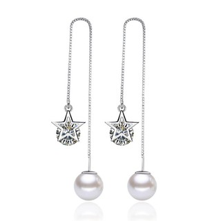 Bông tai dài ngọc ngôi sao kẹp đá nhân tạo BHBT150