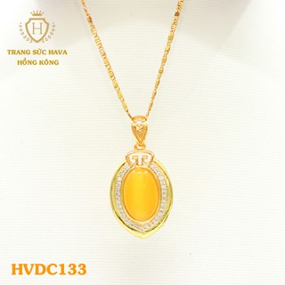 Dây Chuyền, Vòng Cổ Nữ Mặt Đính Đá Màu Vàng Xi Mạ Vàng Non Cao Cấp - Trang Sức Hava Hong Kong