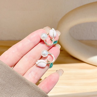 Bông Tai Kim Loại Hình Hoa Tulip Đính Ngọc Trai Phong Cách Nhật Hàn Thanh