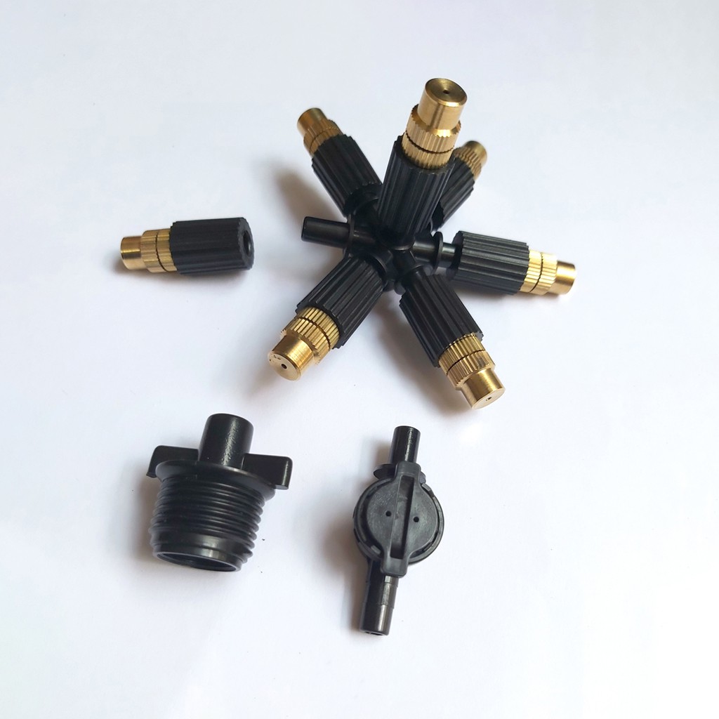 Béc Phun Sương 7 Hướng Đầu Đồng - Kèm Ren Nối Ống 21mm Và Van Chống Rỉ - Béc Tưới Lan, Tưới Cây, Tưới Nhà Lưới