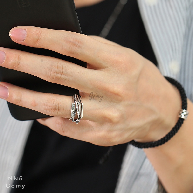 Nhẫn nam bạc 925 Forever thiết kế mặt xoắn cá tính, độc đáo, nam tính, unisex | GEMY SILVER NN5