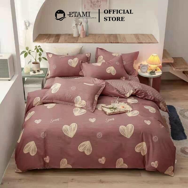 Bộ chăn ga gối  cao cấp ETAMI cotton poly tim vàng xước cute miễn phí bo chun drap giường ga trải giường P18