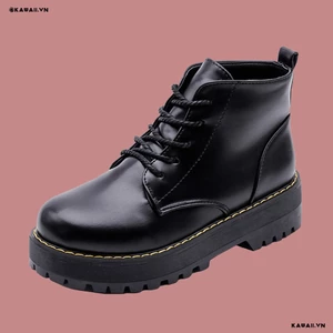 BASIC BOOTS - GIÀY BOOTS Cổ Lửng Đế đen 4cm chất da Kawaii.vn (Ảnh thật shop tự chụp)