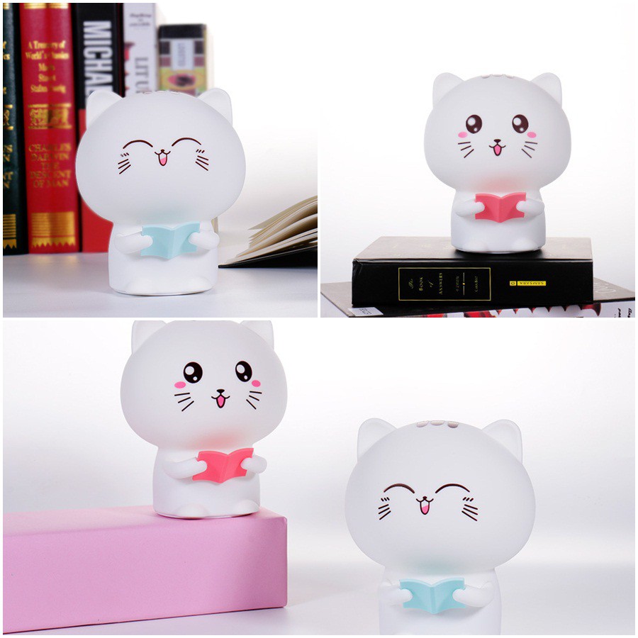 Đèn ngủ cảm ứng Mèo đọc sách silicone - Quà tặng,trang trí