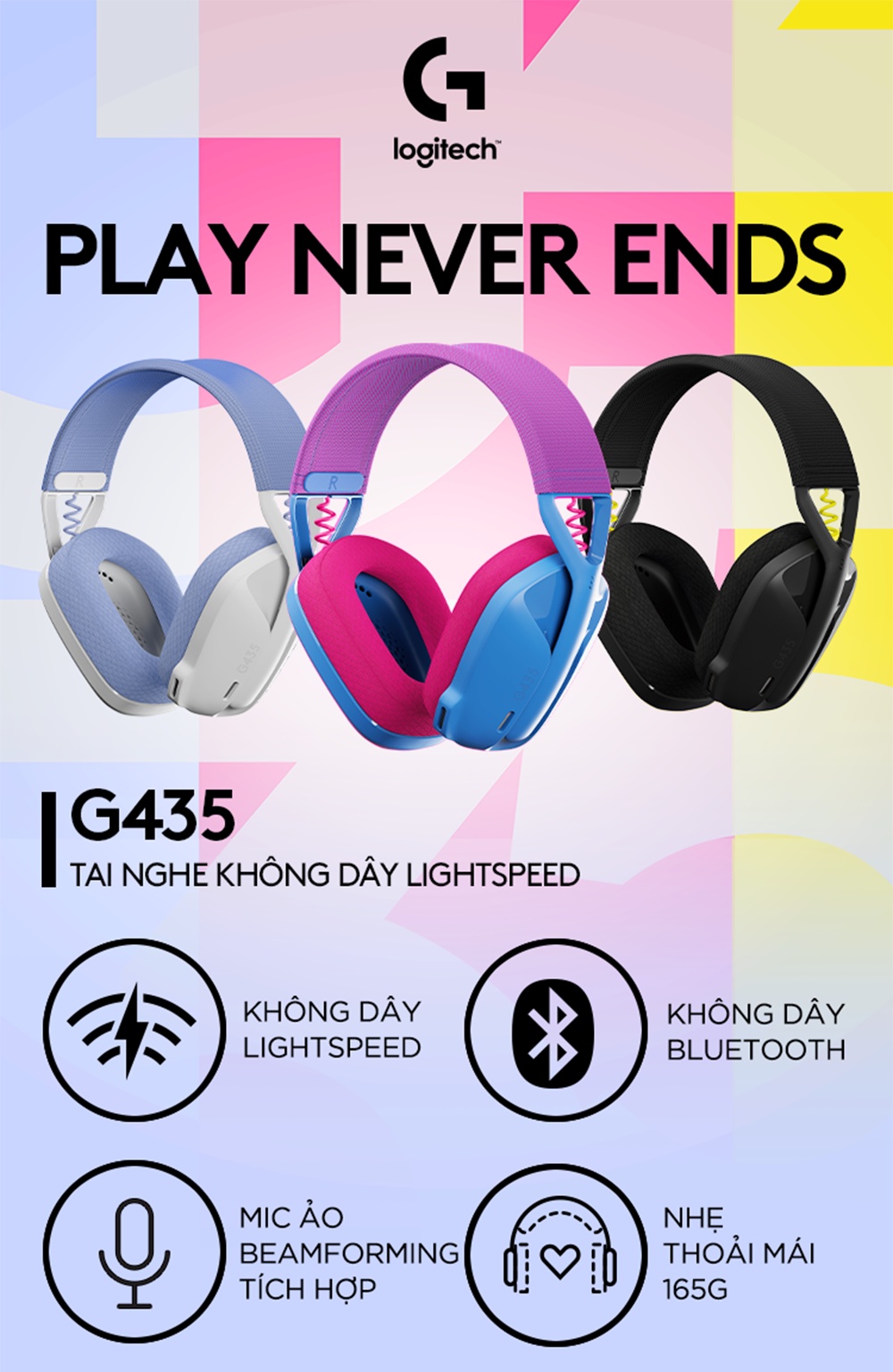 Tai nghe gaming Logitech G435 Lightspeed và Bluetooth