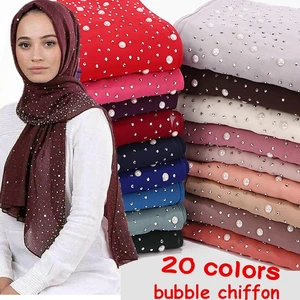 Jifang Chất Lượng Cao Đồng Bằng Bong Bóng Voan Hijab Khăn Choàng Pashmina Tudung Shimmer Đầy Sao Kim Cương Giả Ngọc Trai Trắng Hạt Khăn Choàng WJ339