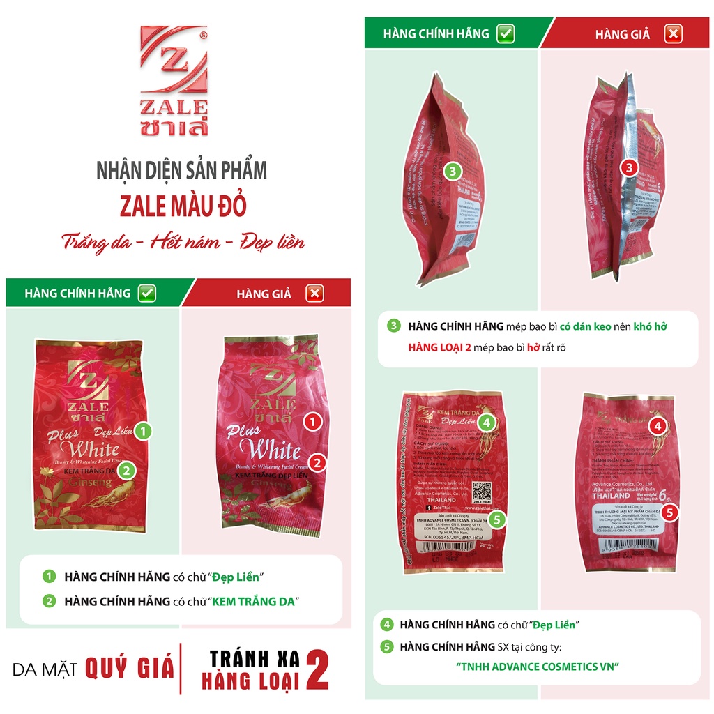 Kem dưỡng sáng da mờ nám, giảm mụn nén [ZALE THÁI] ĐỎ nhân sâm - 1 hũ
