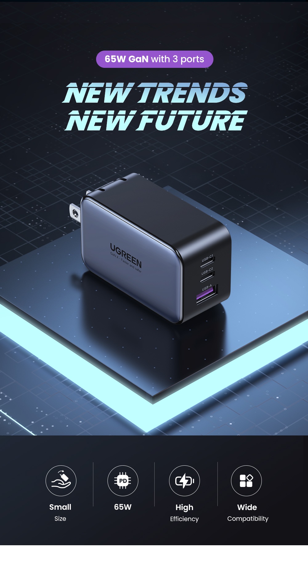Cốc sạc nhanh UGREEN GaN 65W QC4.0 QC PD3.0 PD USB-C Type C USB thích hợp cho iPhone 13 Pro Max Macbook Samsung S23 S24Urtra – ảnh mô tả chi tiết 1