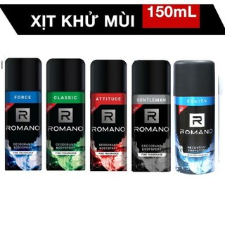 Xịt Khử Mùi ROMANO Giúp Ngăn Mồ Hôi, Diệt Khuẩn, Khô Thoáng Vượt Trội-150ml