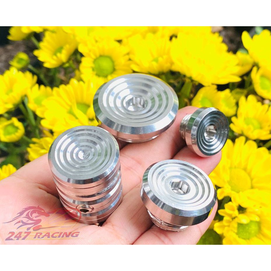 Combo 4 món ốc mâm lửa,Chụp giò đạp,ốc nắp nhớt INOX 304 mẫu THÁI gắn xe máy Sirius,Exciter,Wave,Dream,Winner....
