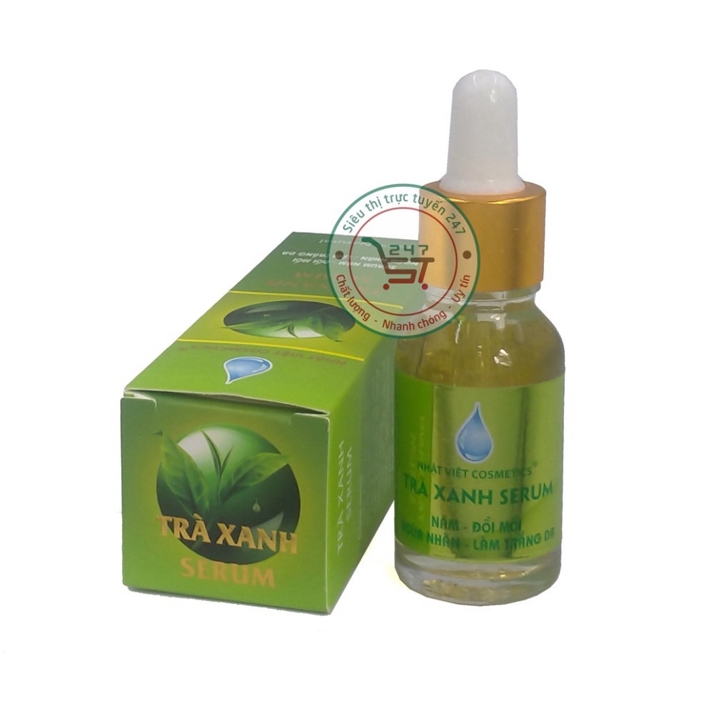 Serum Nám Tàn nhang Đồi mồi Ngừa nhăn Làm trắng da Trà Xanh serum Nhật Việt 20ml (Xanh lá-Vàng)