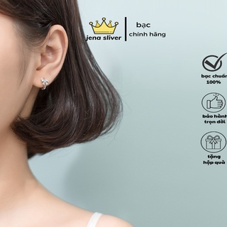 bông tai nơ đá , chốt bấm chắc chắn , thoải mái , bạc 925 - jena sliver