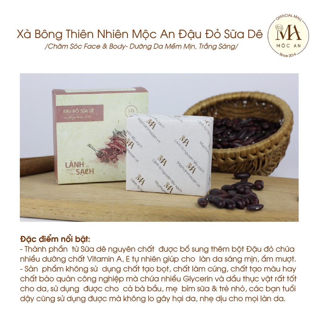 Ảnh Xà Bông Thiên Nhiên Mộc An Đậu Đỏ Sữa Dê Chăm Sóc Face & Body- Dưỡng Da Mềm Mịn, Trắng Sáng 100g 3