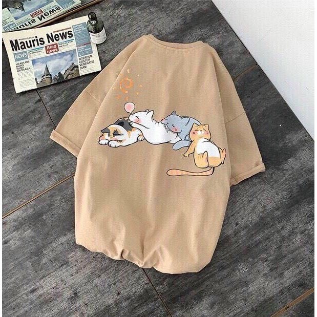 Áo thun unisex tay lỡ dáng rộng - con mèo lười biếng