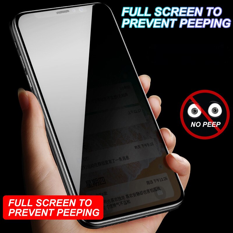 9D Full Cover Bảo Vệ Màn Hình Riêng Tư Cho iPhone X XR XS 11 Pro Max Kính Cường Lực Chống Gián Điệp Cho iPhone 7 8 6 6S Plus SE 2020
