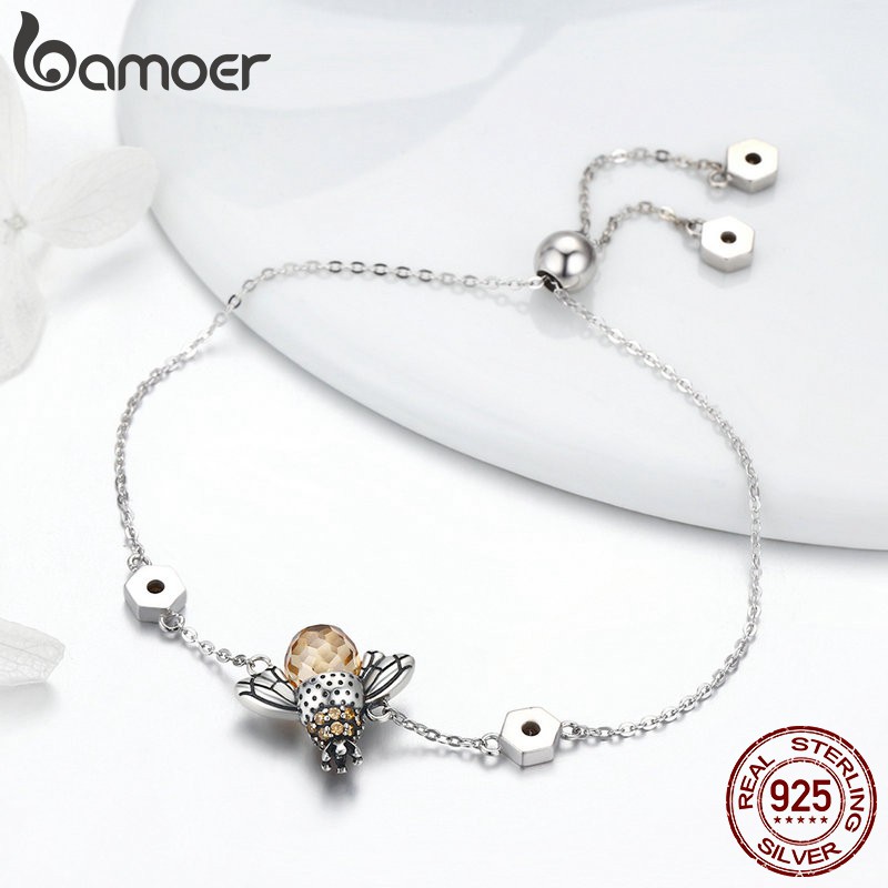 Bamoer Bạc 925 Dây Xích Tay Pha Lê Ong Vòng Tay SCB043