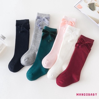 Mg-tuddlers Vớ cao đến đầu gối thoáng khí, mùa thu bé gái phong cách ngọt ngào nơ nhung sang trọng Trang trí bóng giữa bắp chân dài tất
