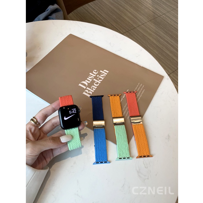 Dây đeo Nylon co giãn hai màu dành cho nữ Thích hợp cho Apple Watch S11 SE3 Ultra3 S10 S9 S8 SE S7 S6 Ultra 49mm 46mm 42mm 40mm 44mm 41mm 45mm Dây đeo cổ tay