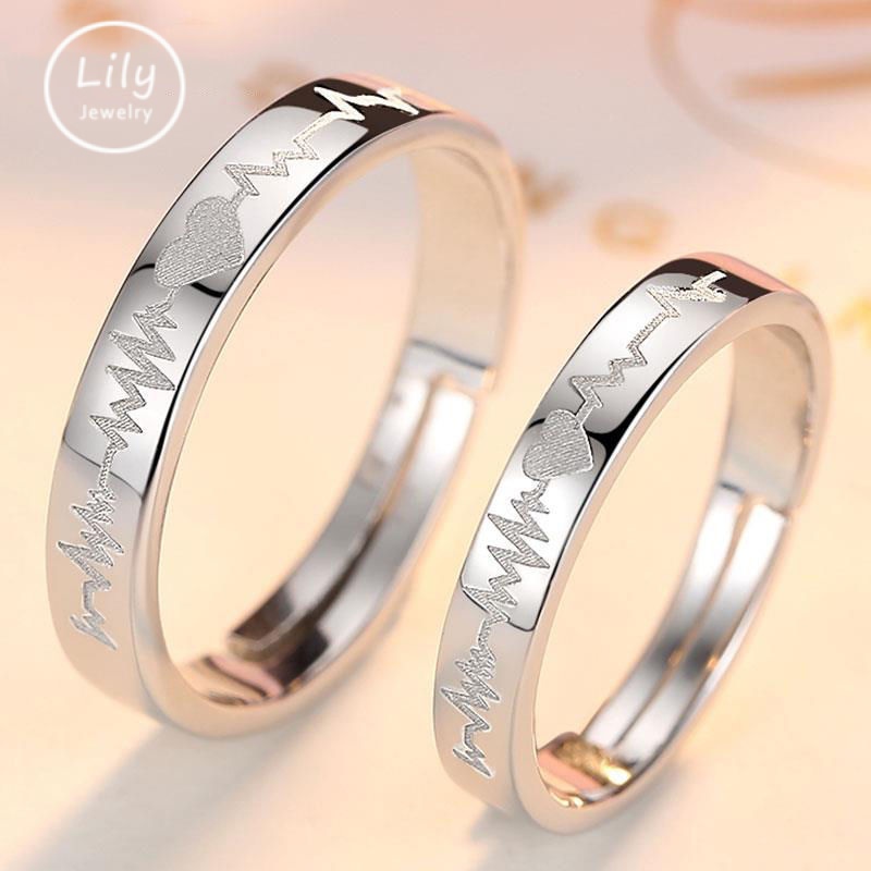 Nhẫn Đôi Hình Nhịp Tim Thời Trang Hàn Quốc Có Thể Điều Chỉnh Kích Cỡ