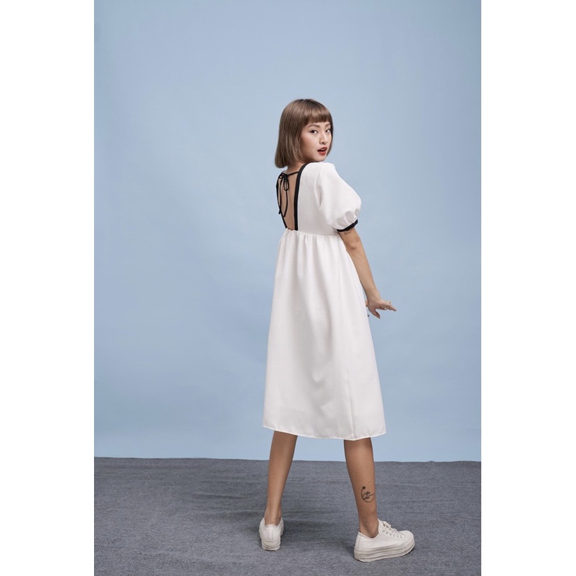 ĐẦM TRẮNG DÀI CUT OUT VÀ THẮT NƠ LƯNG - MOSS DRESS