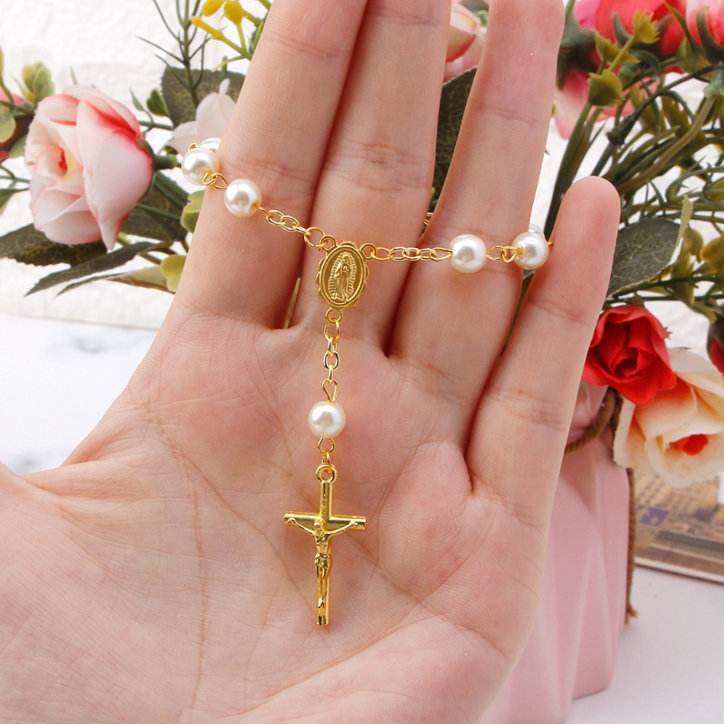 Vic Lễ Rửa Tội Mini Mân Côi Màu Ngà Ngọc Trai Giả Cho Vòng Tay Chữ Thập Tuyệt Vời Cho Christening Bé Tắm Tiệc Cưới Holid