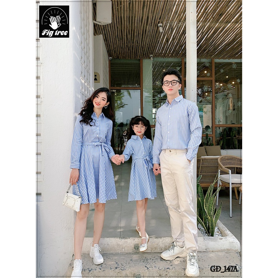 Combo Áo Gia Đình Caro Xanh Biển Nhạt Fig Tree Mã 147A( Hàng Thiết Kế Kèm Cận Cảnh)