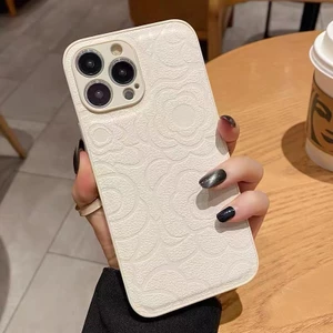 Ốp Điện Thoại Da In Nổi Họa Tiết Hoa Trà Sang Trọng Cho iphone 13 Pro Max i13 13pro 11 Pro Max i11 iX Xs XR 7 plus 8 plus Xs Max 12Pro 12 Pro Max