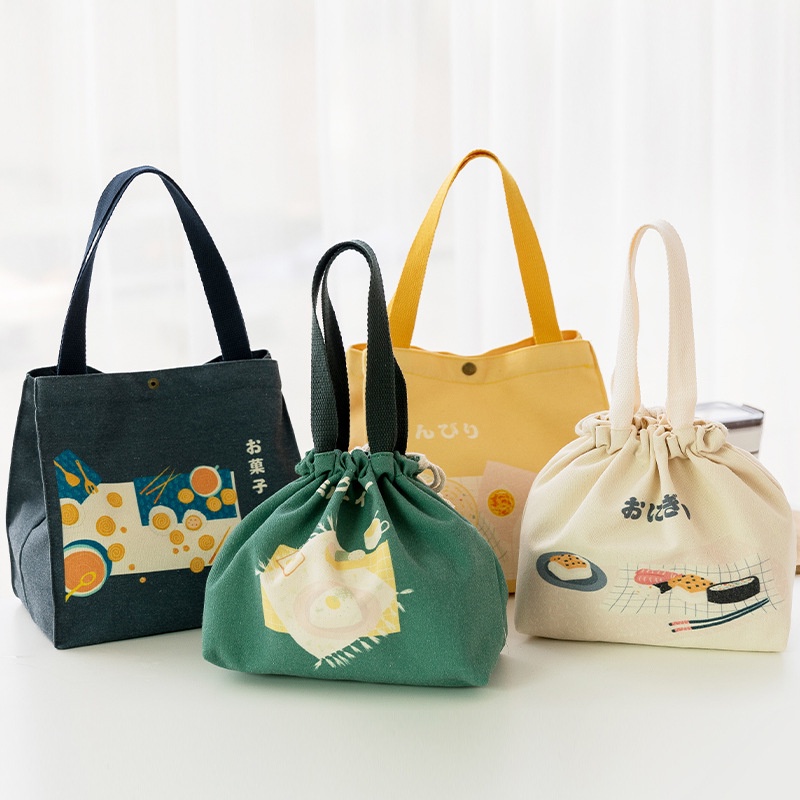Túi vải canvas đựng cơm phong cách Nhật Bản, hộp cơm giữ nhiệt, túi lưu trữ thực phẩm