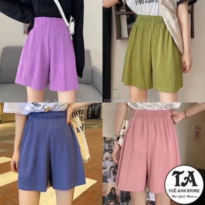 Quần Đùi Gân Tăm Cao Cấp - Quần Short Nữ Lưng Cao Ống Rộng Phong Cách Hàn Quốc Size 38-70kg TUEANHSTORE