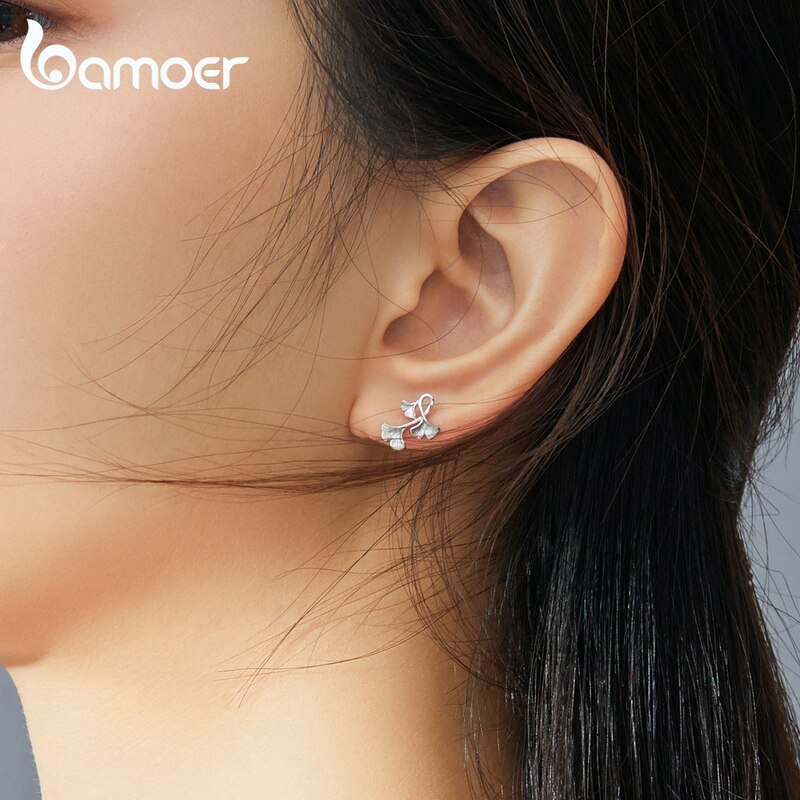Bamoer Bông Tai bạc 925 Hình Chiếc Lá Sang Trọng Cho Nữ bse328