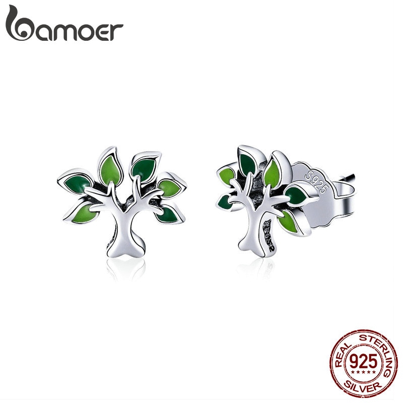 Bamoer Bông Tai Bạc 925 Hình Lá Cây Thời Trang Cho Nữ sce409