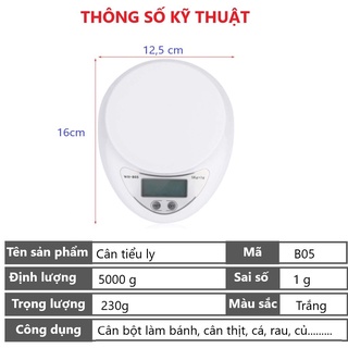 Cân tiểu ly nhà bếp chia thực phẩm, Cân điện tử 5 kg